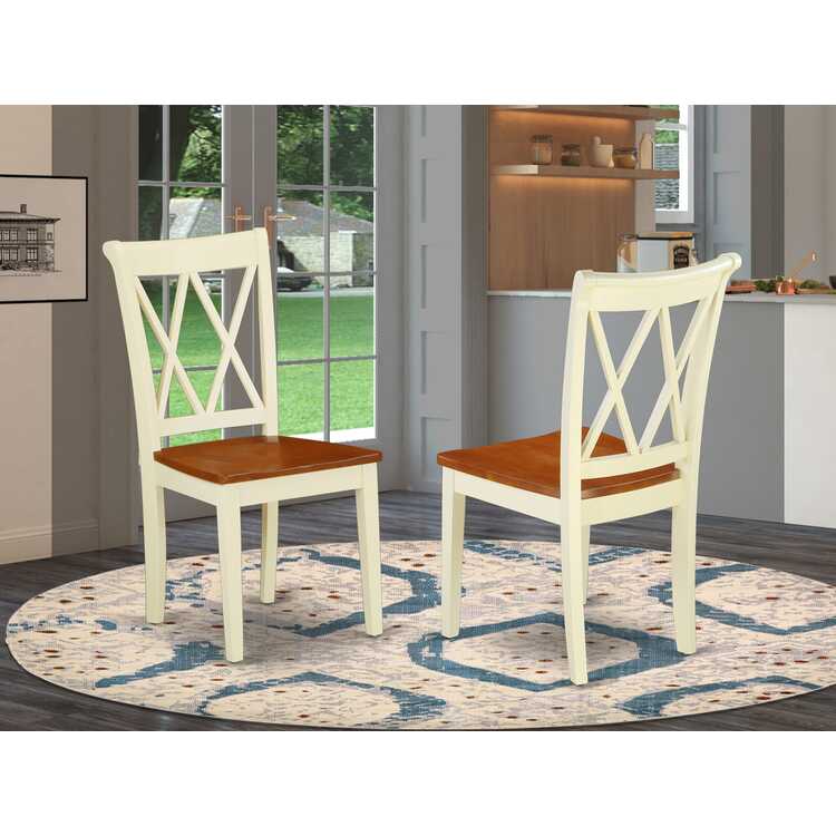 East West Furniture CLC-BMK-W Clarksville Dining Room Chairs - Double Cross Back Wood Seat Chairs, Set of 2, Buttermilk & Cherry image - 1