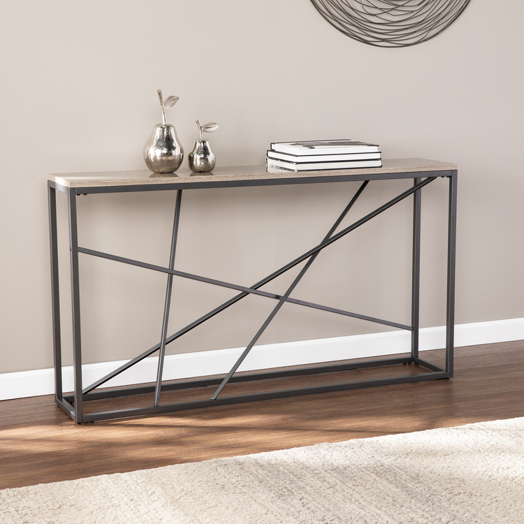 Arendal Faux Stone Skinny Console Table - Thumbnail 4