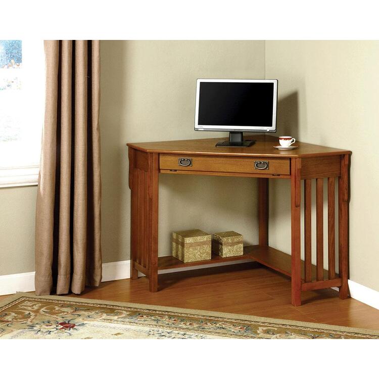 Medium Oak Corner Desk with Open Shelf Storage - Urbal Furnishings image - 1