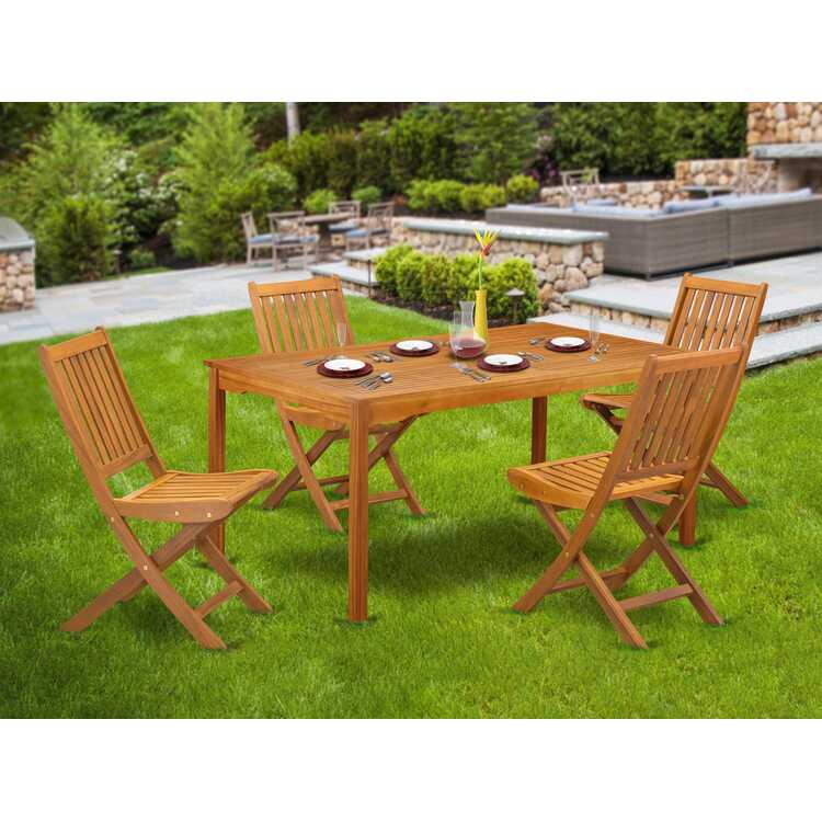 Patio Dining Set - Acacia Wood Table & 4 Folding Chairs - OJCommerce.com