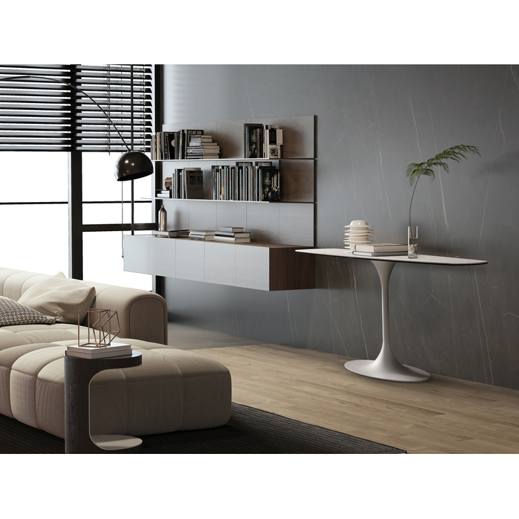 Whiteline Modern Living Amarosa Console Table, 8mm clear glass+ 6MM ceramic top, White powder coated metal base image - 1