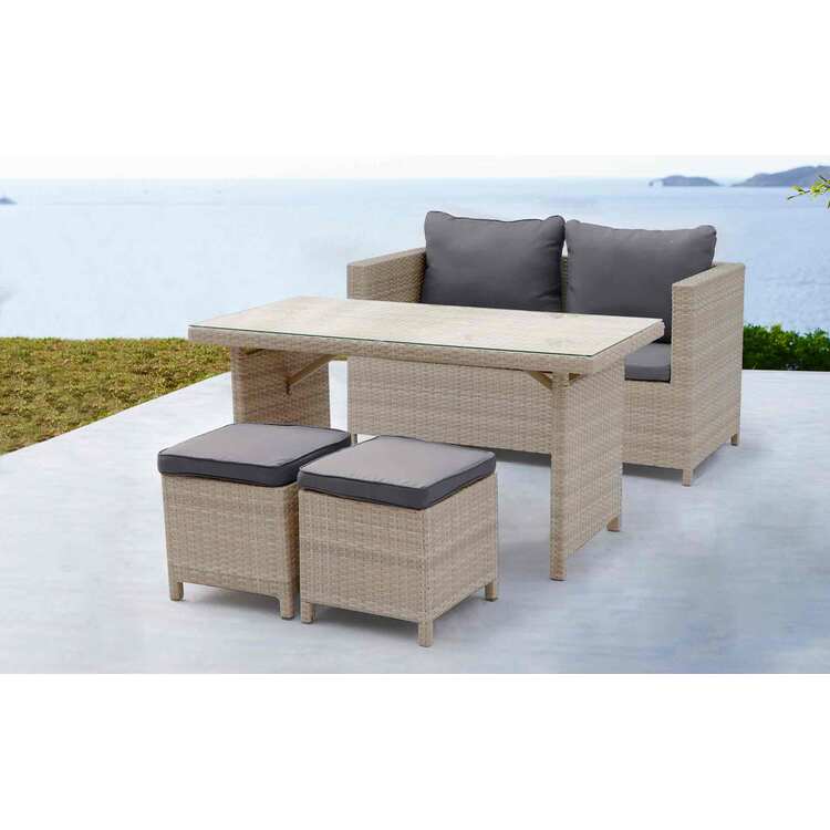 Beige Wicker Outdoor Dining Set 4-Piece for Patio and Garden image - 1