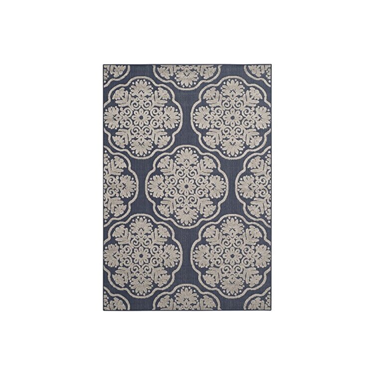 Navy Creme Transitional Small Rectangle Rug image - 1