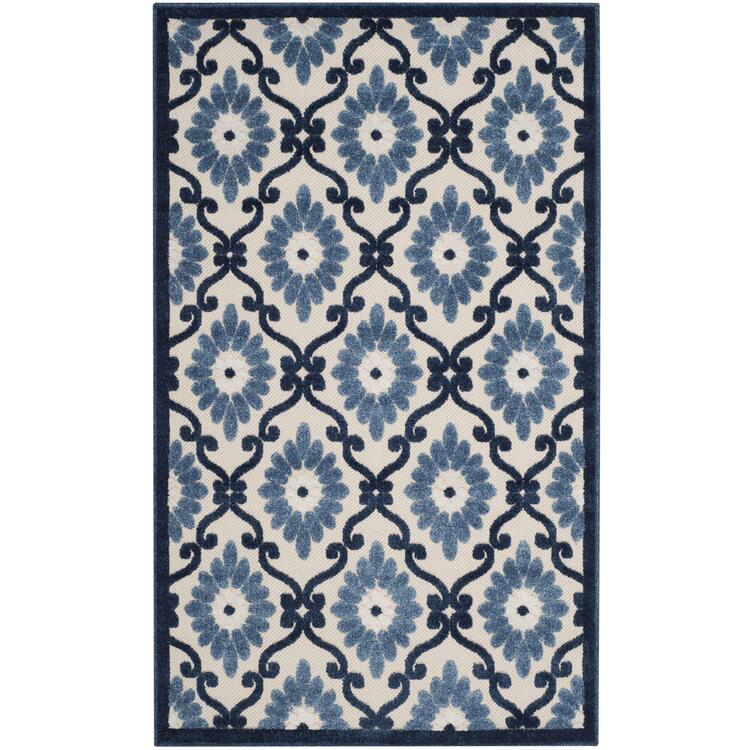 Grey/Royal Large Rectangle Indoor - Outdoor Rug, 5' - 3 x 7' - 7, Power Loomed - Safavieh image - 1