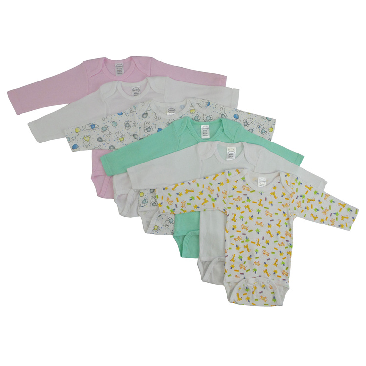 Girls Long Sleeve Onezie Variety Pack | Small Size | White/Pink Color - Bambini Infant Wear image - 1
