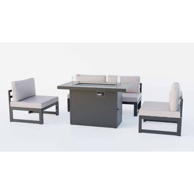 Modern Outdoor Sectional Set with Fire Pit Table for 6 People image - 1