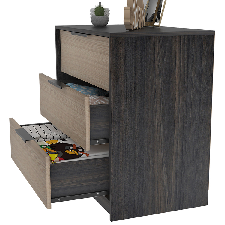 Dark & Light Oak 3 Door Dresser Nightstand Furniture image - 1
