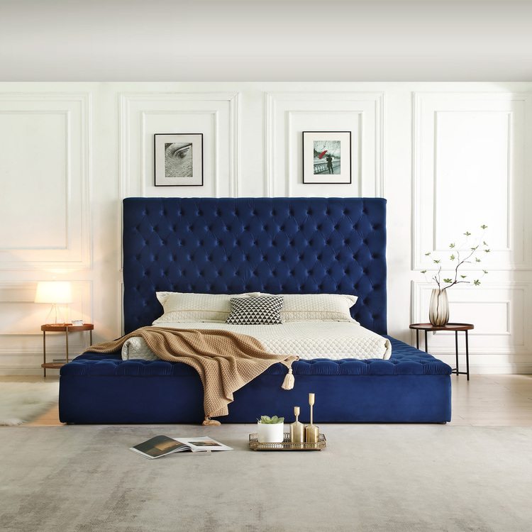 Woodpecker's Inc Cosmopolitan King Velvet Tufted Upholstered Storage Platform Bed in Blue image - 1