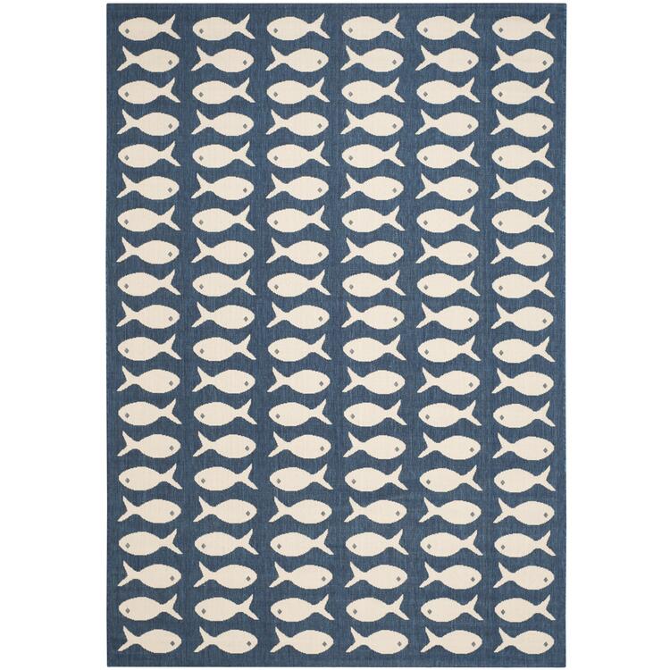 Navy Blue Polypropylene Transitional Outdoor Rectangle Rug - Safavieh image - 1