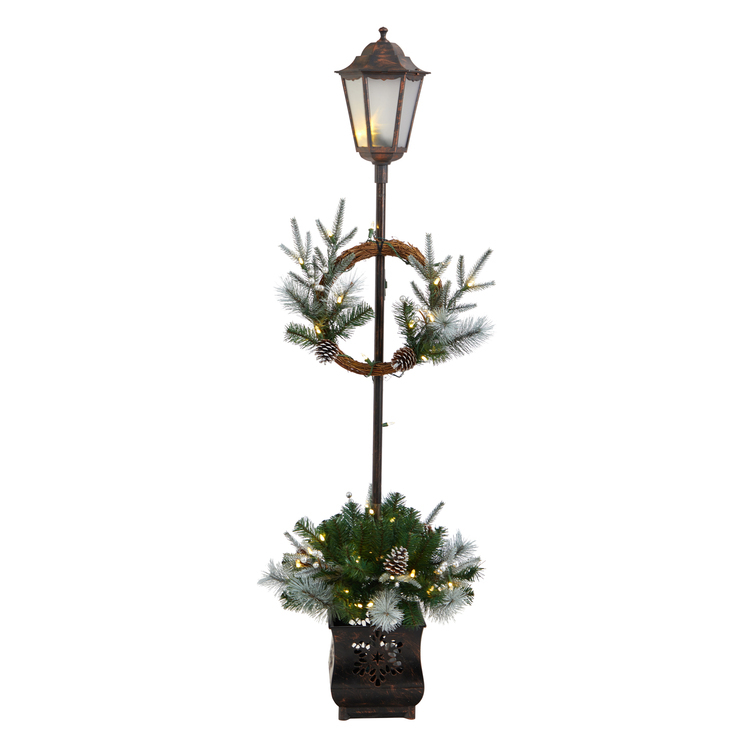 Pre-lit Holiday Lamp Post with Greenery & 50 LED Lights image - 1