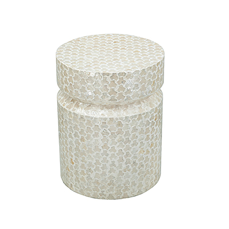 A&B Home Round Wooden Accent Stool with White Capiz Finish D14x18" image - 1