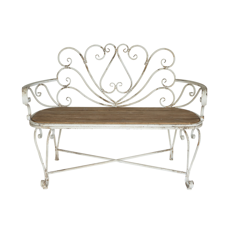 A&B Home Distressed White Iron Bench - Heart Design