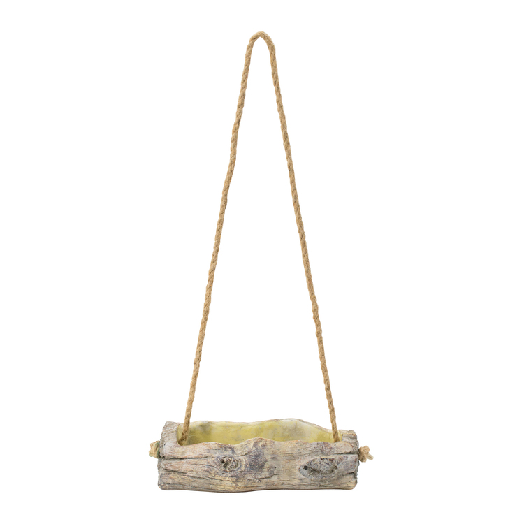 Nature Inspired Hanging Log Outdoor Planter - 9" - Gray, Natural, Green Finish image - 1