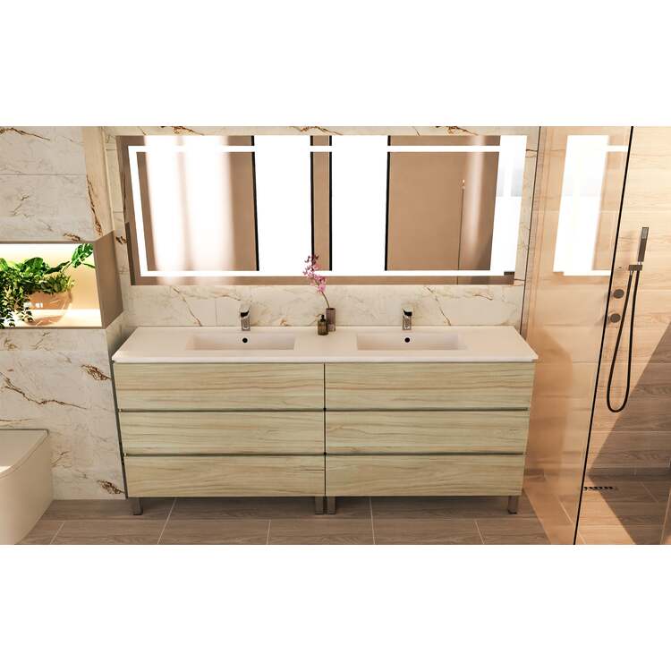 DAX INTERNATIONAL Costa Double Vanity Cabinet 80 Inches Pine w/Glossy White Toscana Basin image - 1