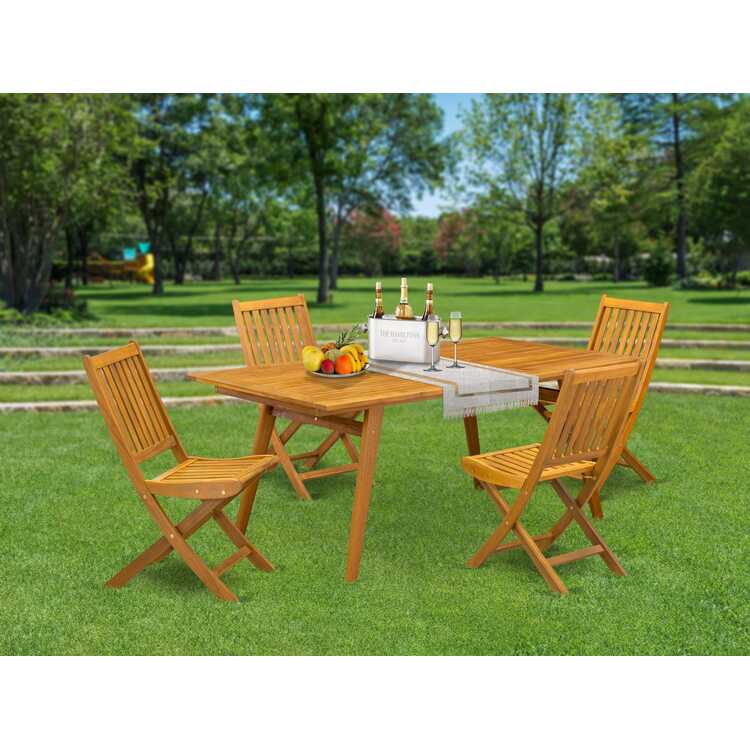 Patio Dining Set - Acacia Wood Table & 4 Folding Chairs - OJCommerce.com