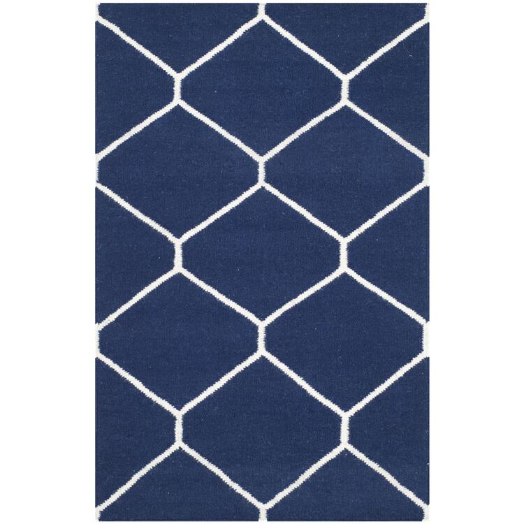 Navy Ivory Wool Cotton Area Rug 5x3 Contemporary Rectangle Design - Safavieh image - 1