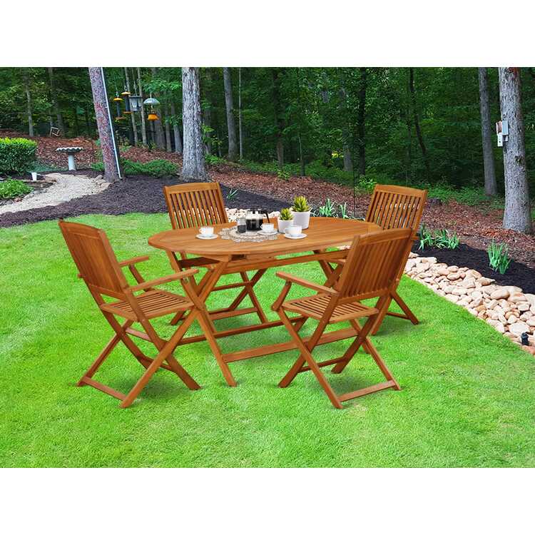 Acacia Wooden Patio Dining Set Outdoor Table and Chairs - East West Furniture image - 1