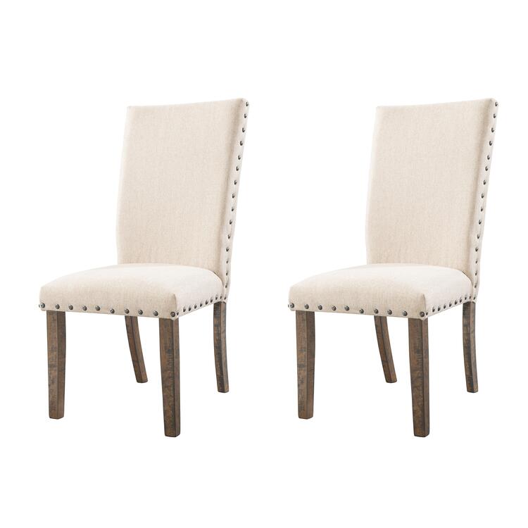 Rustic Upholstered Side Chairs Set, Cream Linen, Cherry Legs - Picket House Furnishings image - 1