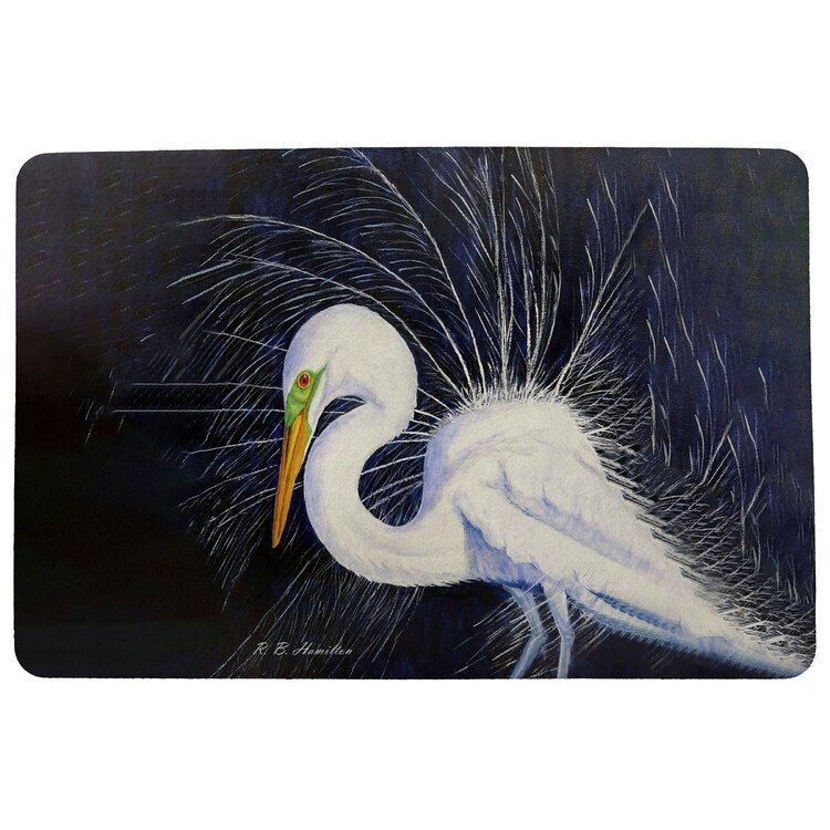 Betsy Drake Interiors Breeding Egret Door Mat 18x26 image - 1