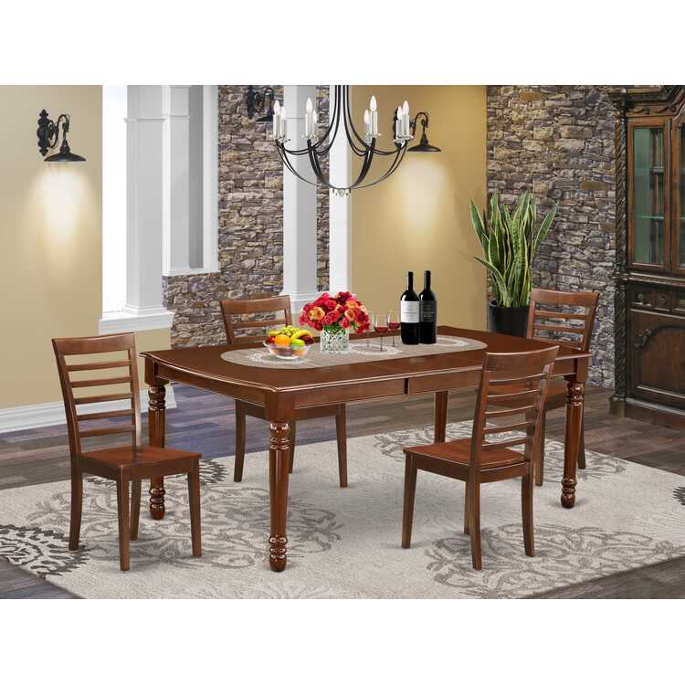 5 Piece Dinette Set - Rectangle Table & 4 Chairs - Mahogany Finish ...
