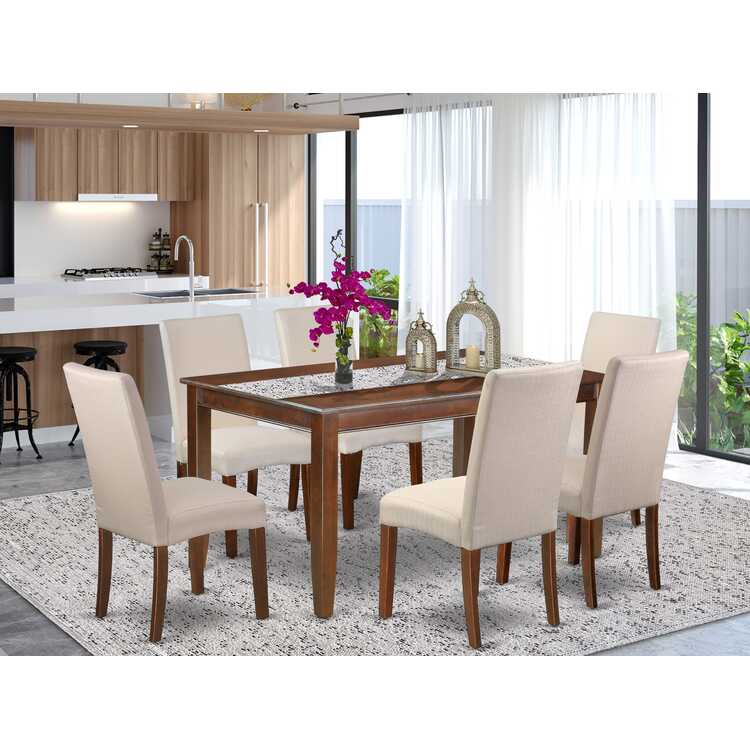60 Inch Rectangular Dining Table Set with 6 Cream Parsons Chairs ...