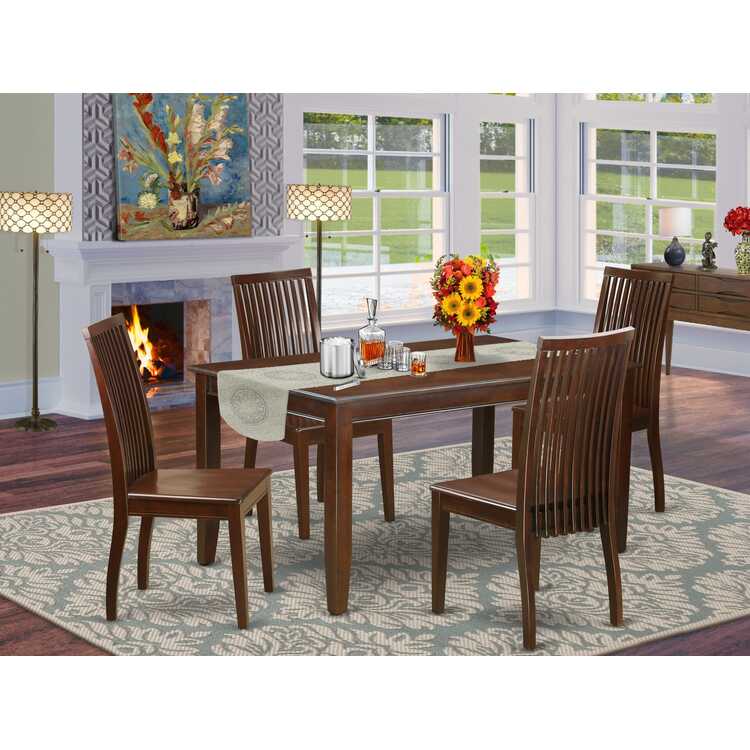 Dinette Set Mahogany Rectangular Wooden Seat image - 1