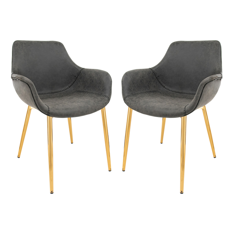 LeisureMod Markley Modern Leather Dining Arm Chair With Gold Metal Legs Set of 2 image - 1