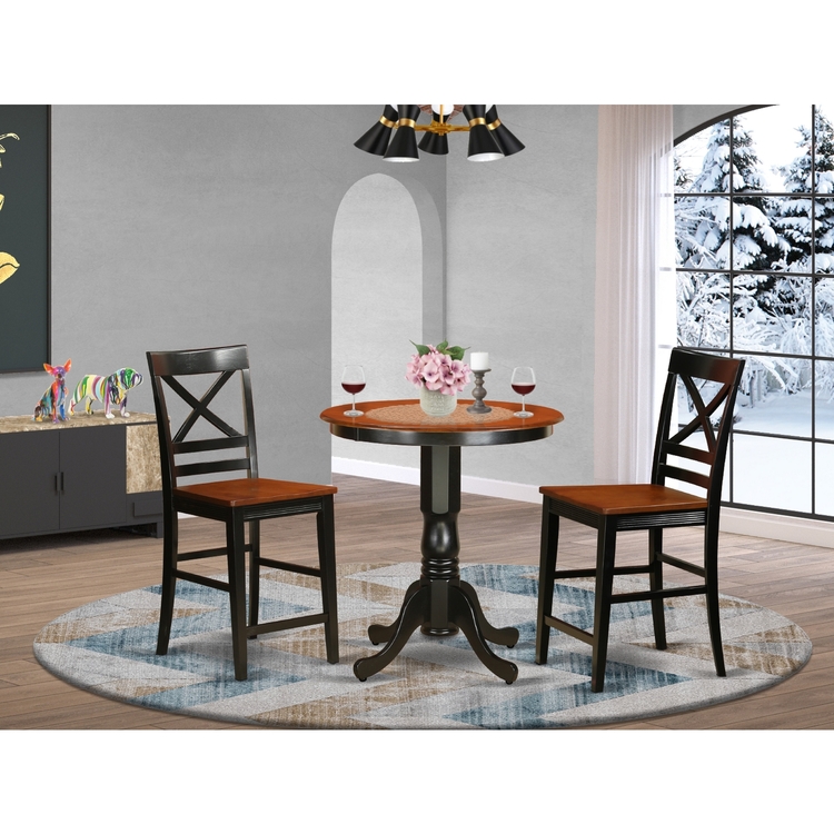 Round Wood Top Counter Height Pub Table Set - Mahogany Finish 5 - Piece - East West Furniture image - 1
