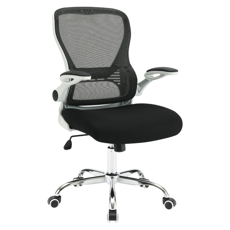 Office Star Products Black Mesh Back with Black Fabric Seat on White Frame and Chrome Base image - 1