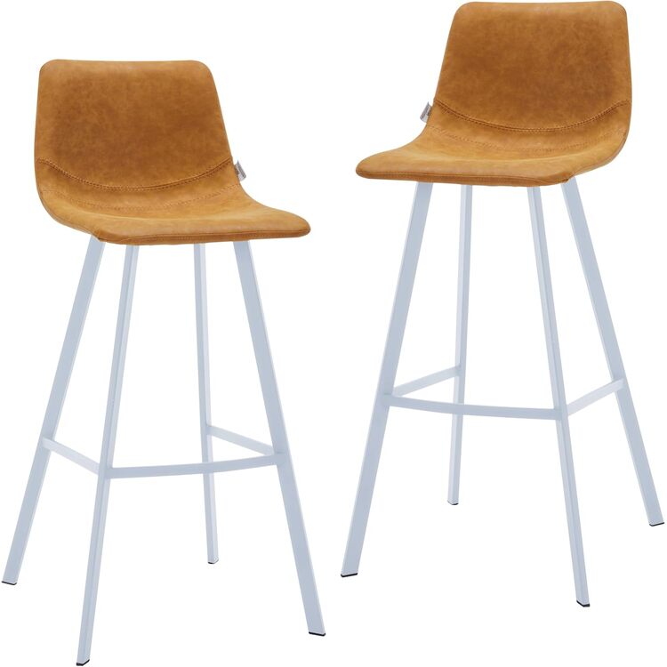 LeisureMod Elland - Bar stool - Light Brown - White Base Set of 2 image - 1