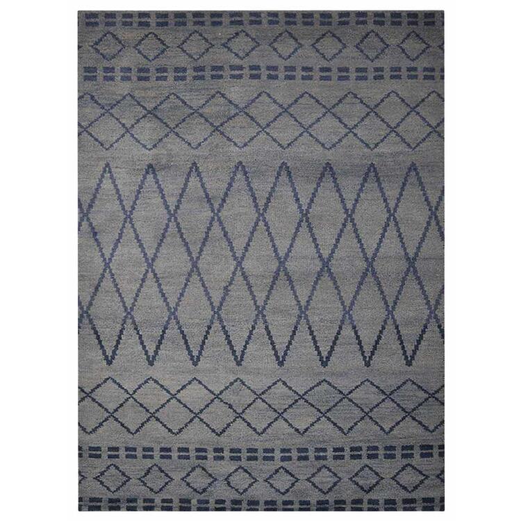 Rugsotic Carpets Hand Knotted Woolen 10' x 14' Geometric Area Rug Light Blue Blue N01117 image - 1