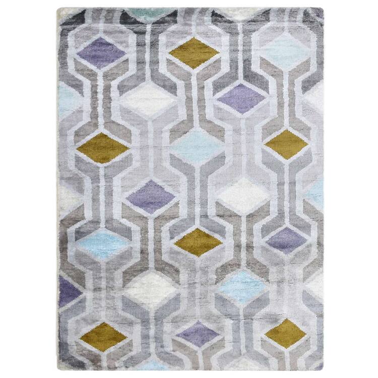 Rugsotic Carpets Hand Knotted Viscose 5'x8' Area Rug Contemporary Multicolor OJV00004 image - 1