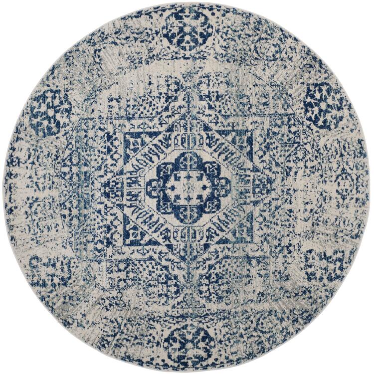 Contemporary Round Area Rug Ivory/Blue Polypropylene Construction 6' - 7 x 6' - 7 - Safavieh image - 1