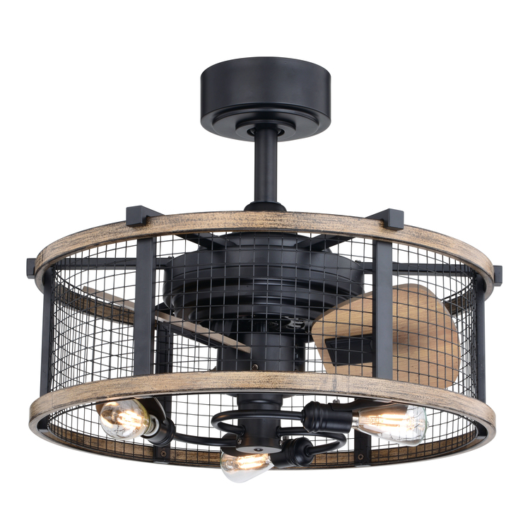 Vaxcel Humboldt Bronze and Teak Industrial Farmhouse Cage Ceiling Fan with LED Light Kit and Remote image - 1