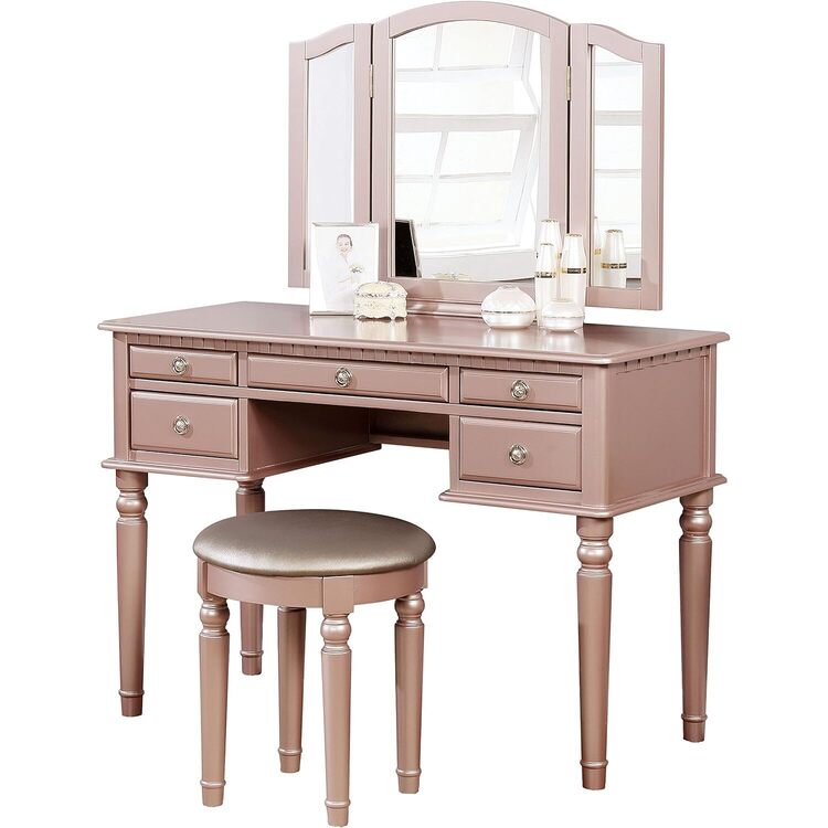 green emerald velvet dress Kasey Rose Pink Vanity w/ Stool - Furniture City
