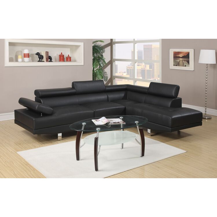 Poundex Furniture 2 Piece Faux Leather Sectional Sofa Set in Black image - 1