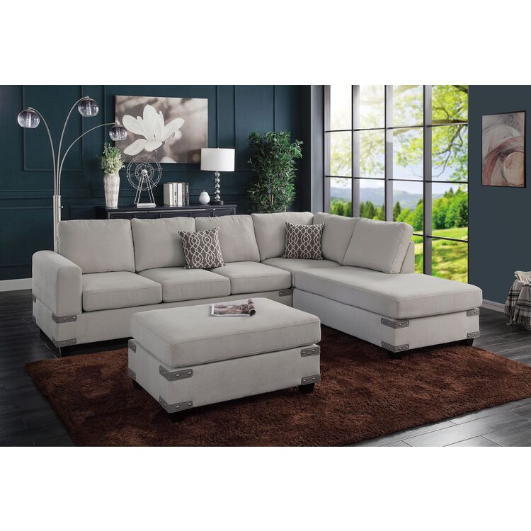 Poundex Sectional Sofa Set with Ottoman - 3 Piece Living Room Furniture image - 1