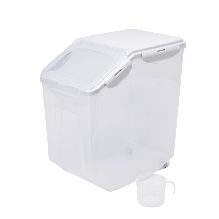 HANAMYA 30 LB Rice Storage Container with Measuring Cup, BPA free, For Rice / Grain / Pet Food / Flour, 1 count, Clear & White - Image 1
