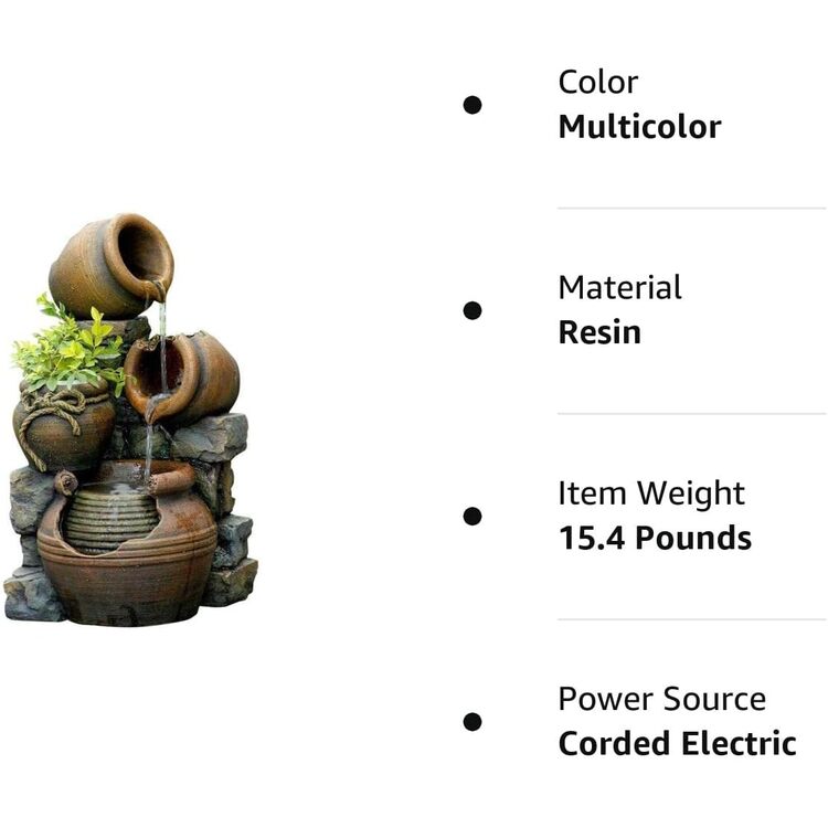 Jeco Multi Pots Outdoor Water Fountain With Flower Pot, 3-Tier Outdoor Water Fountain image - 1