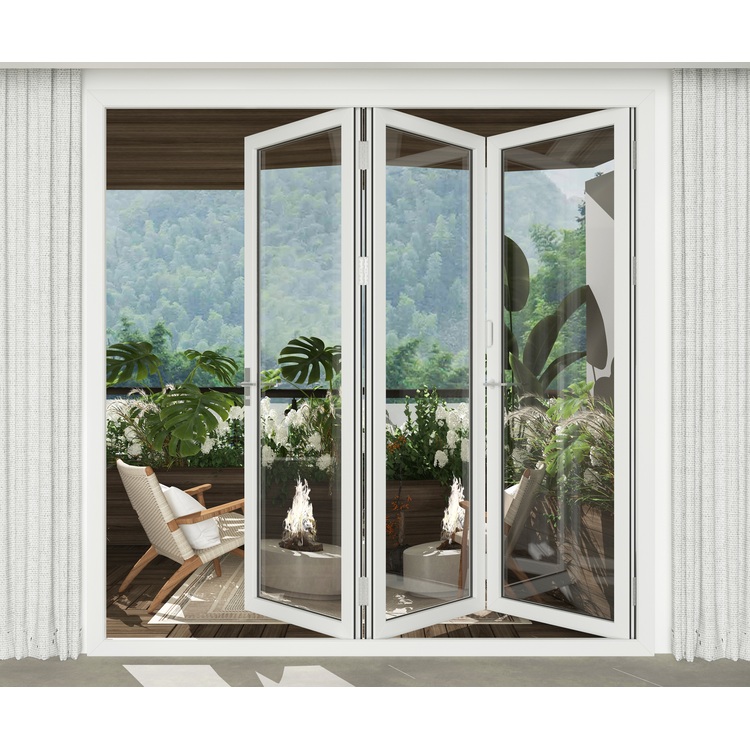 96" x 96" 3 Panels Aluminum Folding Doors In White, Folded Out From Right To Left image - 1