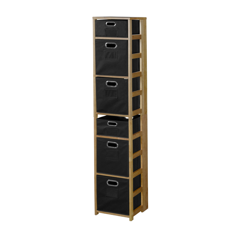 Medium Oak Black Folding Bookcase with Square Storage Bins 67