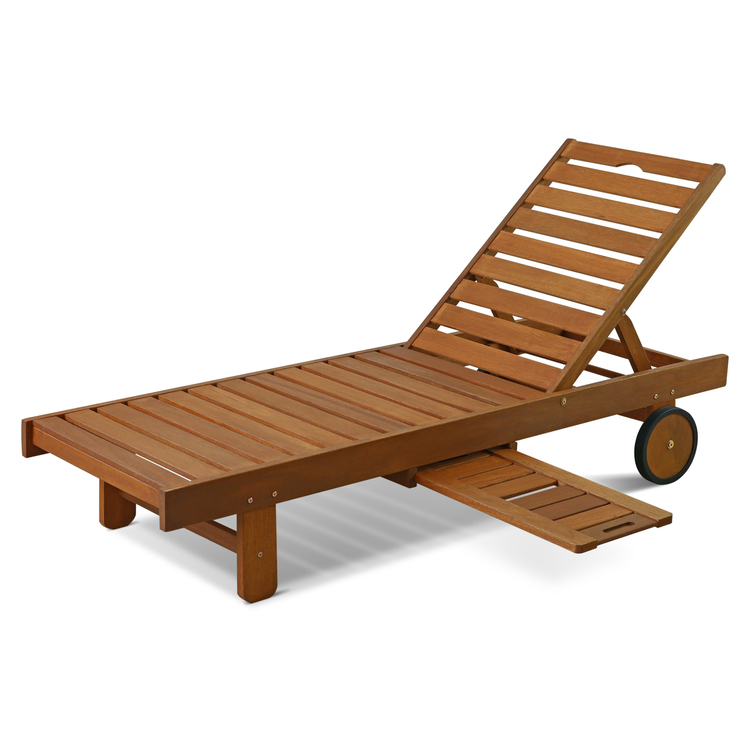 Furinno Tioman Outdoor Hardwood Sun Lounger with Tray, Natural image - 1
