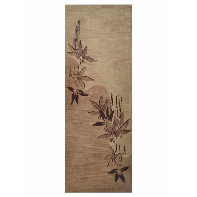 Rugsotic Carpets Hand Tufted Wool 2'6''x10' Runner Rug Floral Light Brown OJK00905 image - 1