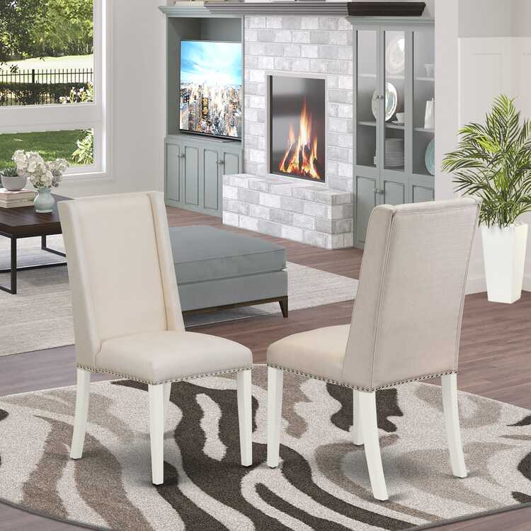 East West Furniture FLP2T01 Florence Parsons Dining Chairs - Nailhead Trim Cream Linen Fabric Upholstered Chairs, Set of 2, Linen White image - 1
