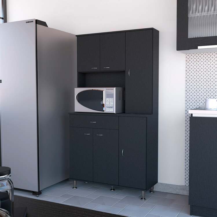 FM FURNITURE Venice 90 Pantry Cabinet, Multiple Cabinets, One Drawer, Two Open Shelves image - 1