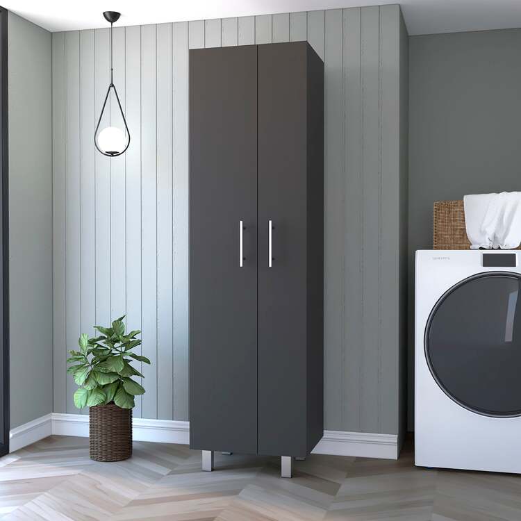 FM FURNITURE Norway Broom Closet Pantry, Five Shelves, Double Door Cabinet, Four Legs - Image 1