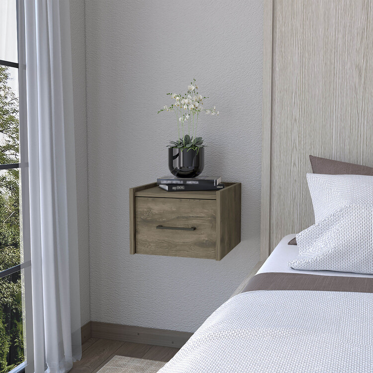 FM FURNITURE Elfrida Wall-Mounted Nightstand, Sleek Single-Drawer Design with Spacious Top Shelf image - 1