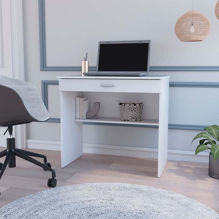 FM FURNITURE Kaylor Storage Desk, Modern Design with Drawer and Shelf image - 1