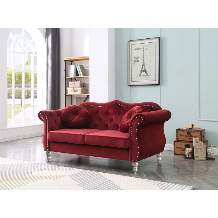 Hollywood Button Tufted Loveseat with Throw Pillows  image - 1