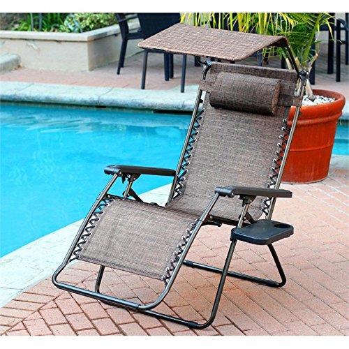 Set Of 2 Jeco Oversized Zero Gravity Chair With Sunshade And Drink Tray Brown Mesh 189 8200 Ojcommerce